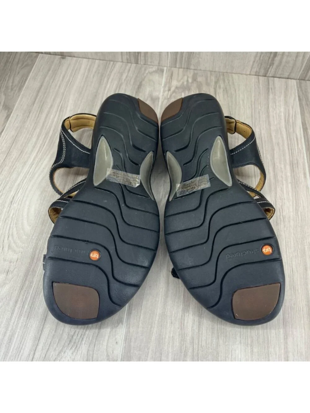 Clarks Sandals Womens 8.5M Black Leather Hook and Loop Strap Shoes